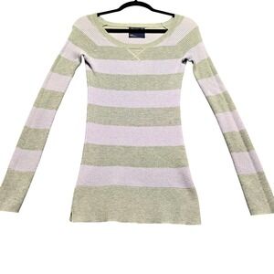 American Eagle Y2K Waffle Knit Thermal Top M Preppy Striped Long Sleeve Scoop